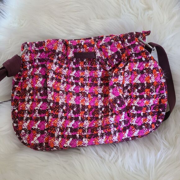 Vera Bradley Handbags - Vera Bradley Hadley Houndstooth Tweed Crossbody Pink Orange Purple Plum Bag Euc